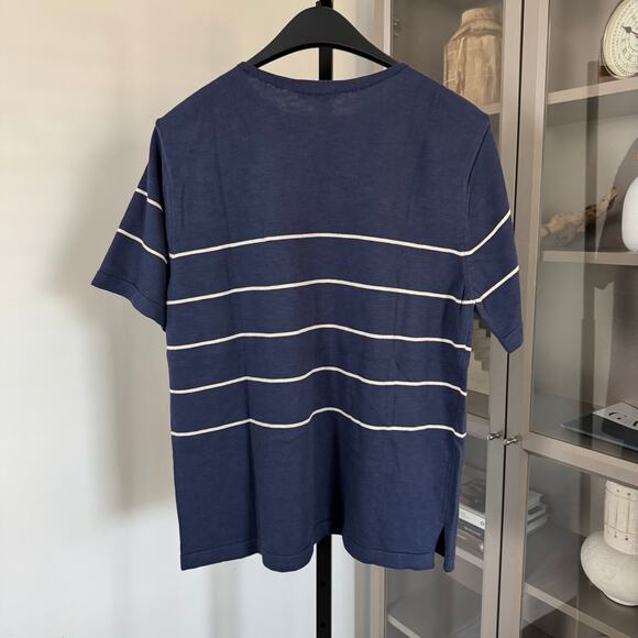 Knickerbocker Flamme Dock Knit Short Sleeve Shirt S NEW Striped Navy Cotton Crew - Picture 4 of 7